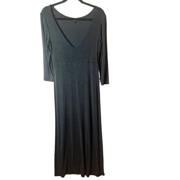 BCBG MaxAzria Plunge V-Neck Maxi Dress Jersey Stretch Solid Blue Size Large L - Picture 1 of 12